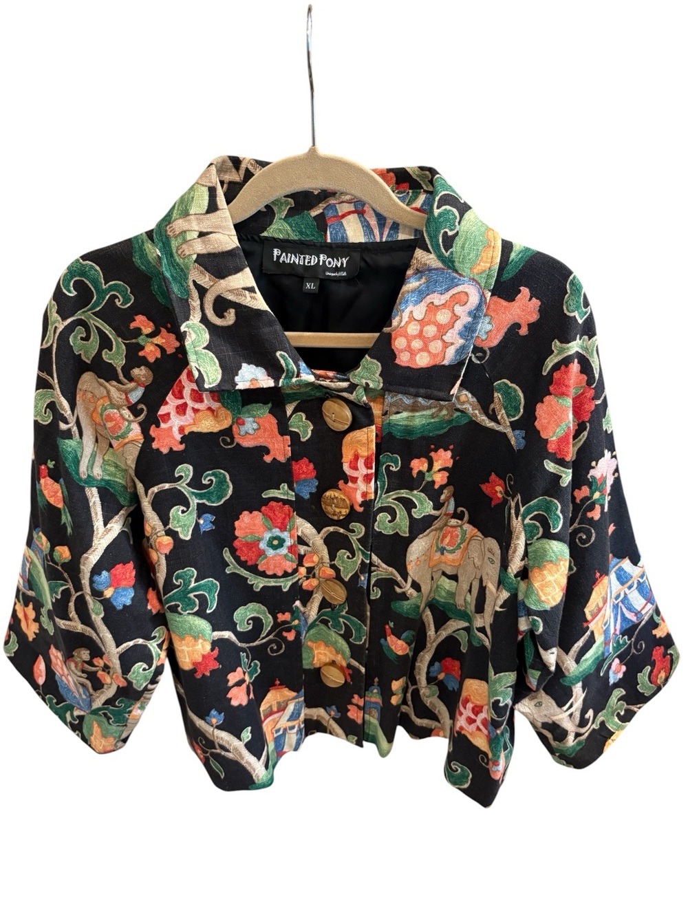 RARE Painted Pony Vintage Circus Floral Tapestry Linen Blend Jacket Women’s XL